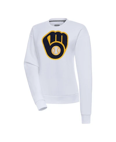 Antigua Women's White Milwaukee Brewers Victory Chenille Pullover Sweatshirt