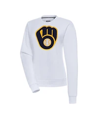 Antigua Women's White Milwaukee Brewers Victory Chenille Pullover Sweatshirt