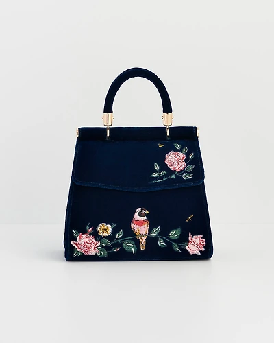 Fable England Rosy Posy Embroidered Mini Top Handle Tote