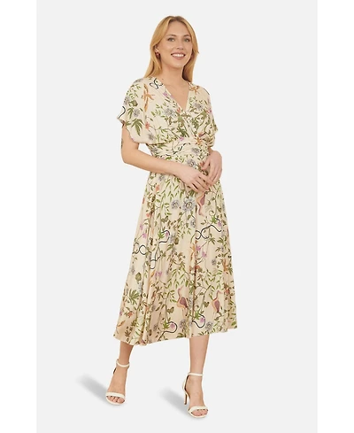 Yumi Women's Ruched Waist Kimono Midi Dress
