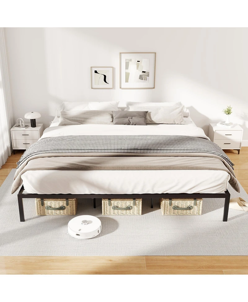 Gymax King Size Metal Bed Frame Heavy Duty Support Slats Mattress Foundation