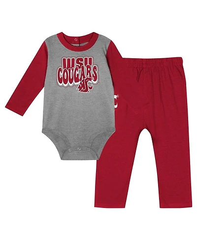 Outerstuff Baby Boys and Girls Crimson Washington State Cougars Double Up Long Sleeve Bodysuit Pant Set