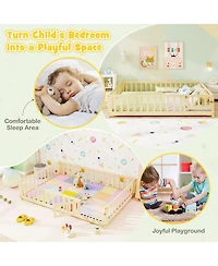 Sugift Montessori Bed Frame with Full-length Guardrails Safety Door and Latch