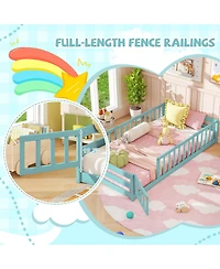 Sugift Twin Size Montessori Floor Bed Frame with Full Length Safety Guardrails