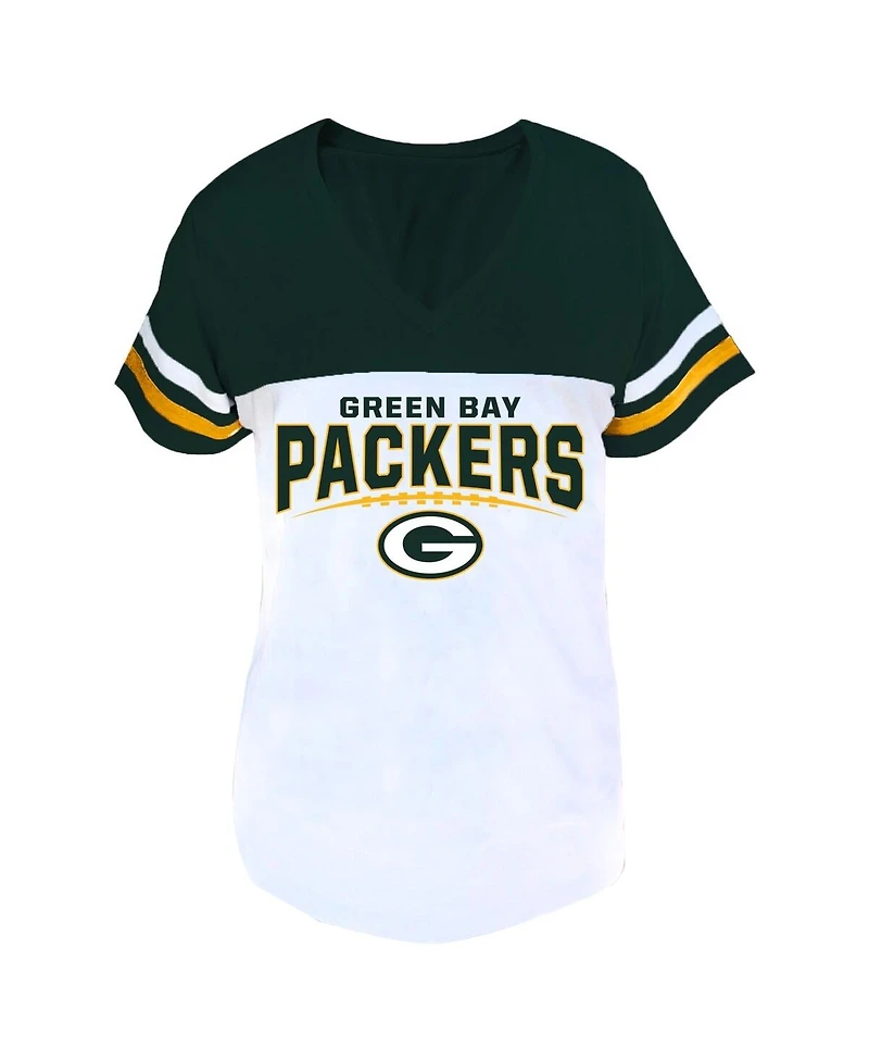 Profile Women's Green/White Green Bay Packers Plus Split Body V-Neck T-shirt