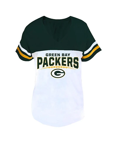 Profile Women's Green/White Green Bay Packers Plus Split Body V-Neck T-shirt