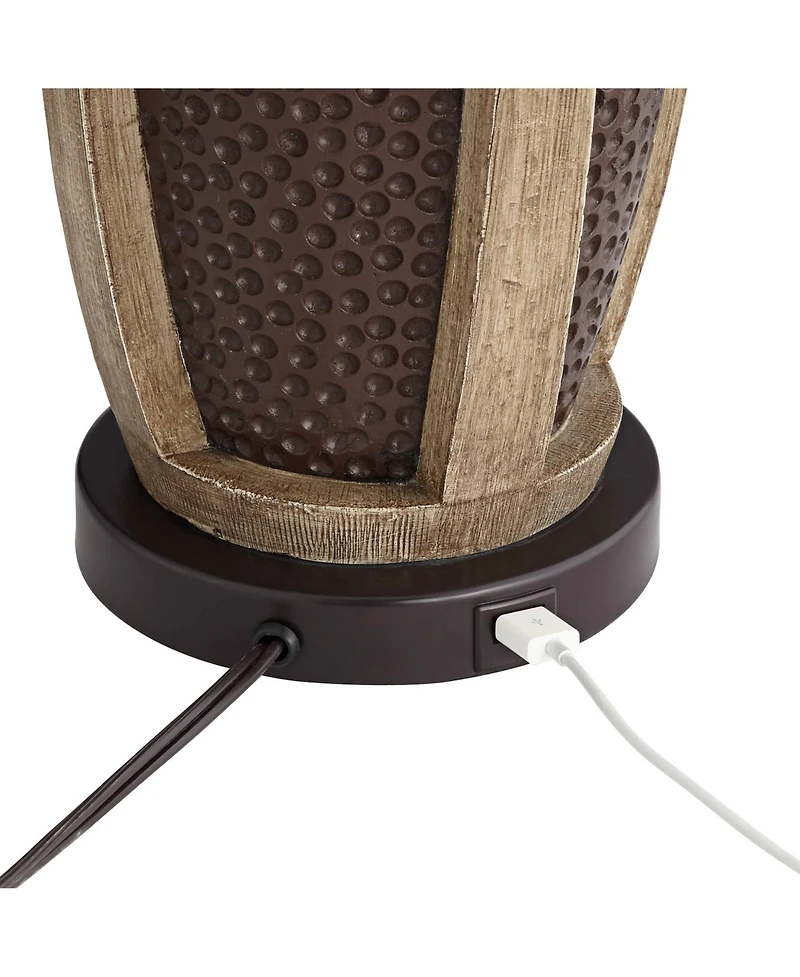 John Timberland Parker Industrial Table Lamps Set of 2 with Square Risers 30" Tall Bronze Wood Usb Charging Port Oatmeal Drum Shade for Living Room