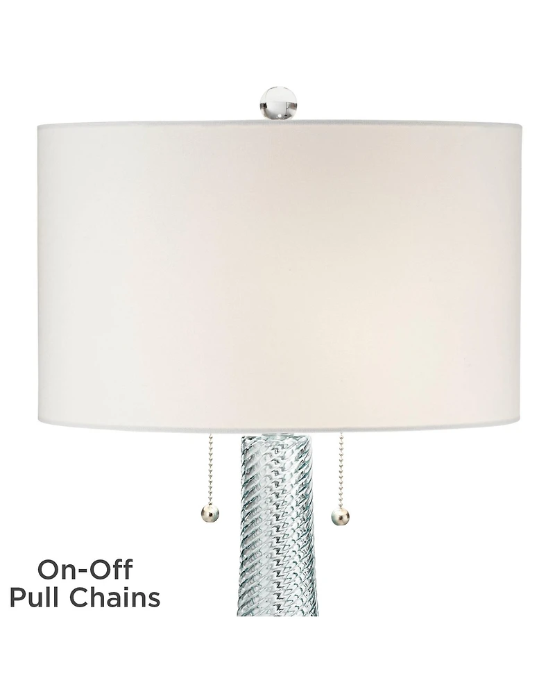 Possini Euro Design Miriam Coastal Table Lamp with Round Riser 29.5 Inches Tall Glass Drum Shade for Bedroom Living Room Bedside Nightstand