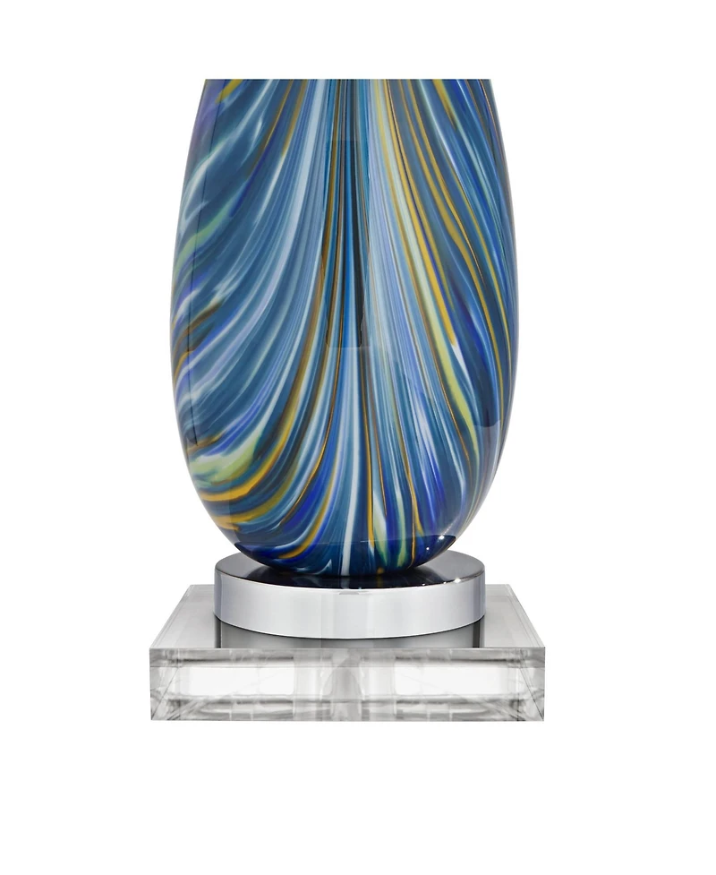 Possini Euro Design Pablo Modern Table Lamp with Square Riser 28.5 Inches Tall Art Glass Drum Shade for Bedroom Living Room Bedside Kids