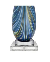 Possini Euro Design Pablo Modern Table Lamp with Square Riser 28.5 Inches Tall Art Glass Drum Shade for Bedroom Living Room Bedside Kids