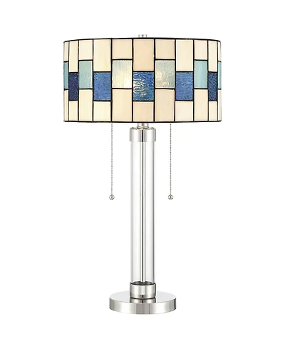 Robert Louis Tiffany Andra 24 1/2 inches High Small Modern Art Glass Table Lamp Pull Chain Silver Brushed Nickel Metal Living Room