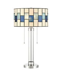 Robert Louis Tiffany Andra 24 1/2 inches High Small Modern Art Glass Table Lamp Pull Chain Silver Brushed Nickel Metal Living Room