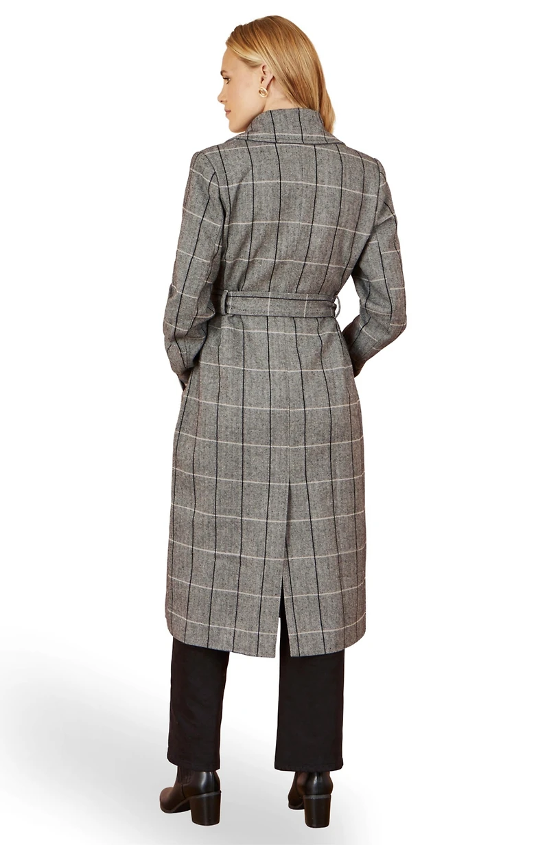 Yumi Women's Check Oversize Long Biker Coat
