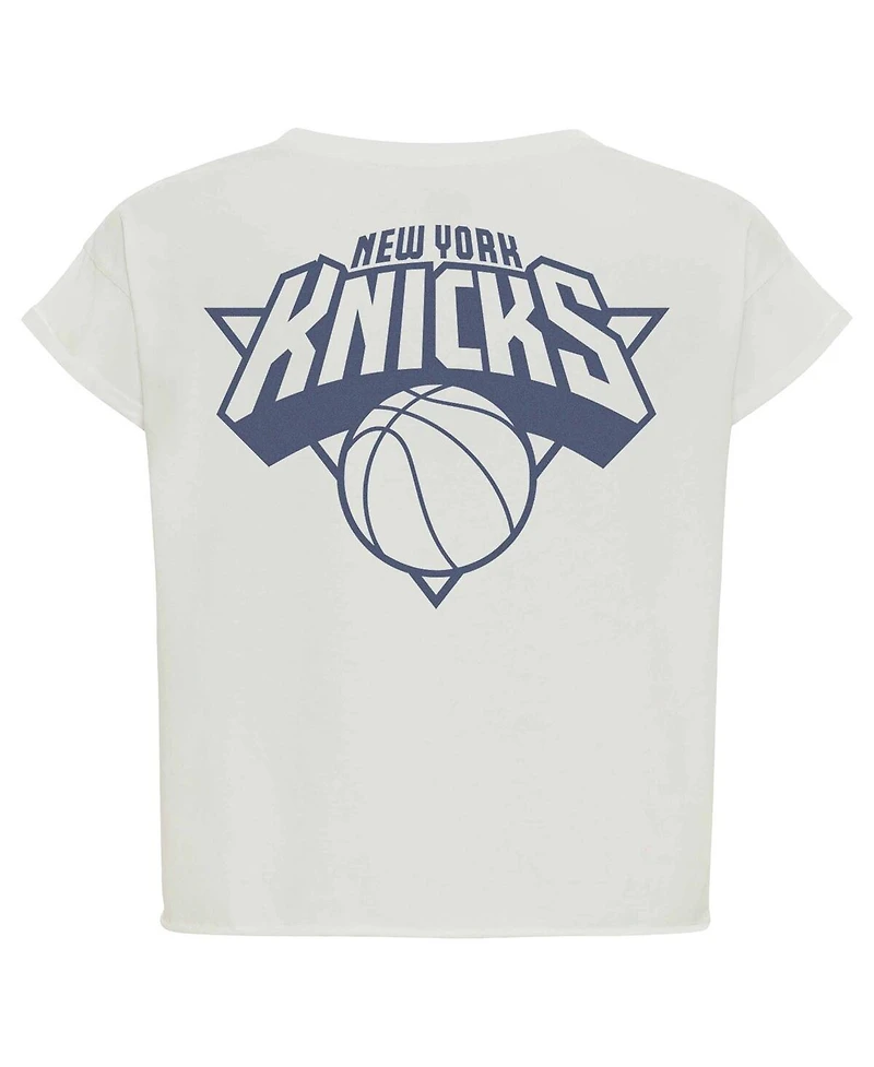 Sportiqe Women's Cream New York Knicks Athletic Club Collection Alana Premium Cropped T-Shirt