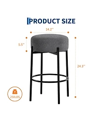 homfan 2PCS 24 Inch Round Backless Counter Bar Stools, Sherpa Upholstered Chairs with Footrest for Kitchen Island Cafe Home