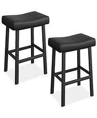 homfan Set of 2 24 Inch Counter Height Bar Stools, Bonded Leather Saddle Seat Kitchen Stools with 2.4" Thick Cushion for Island Dining Room