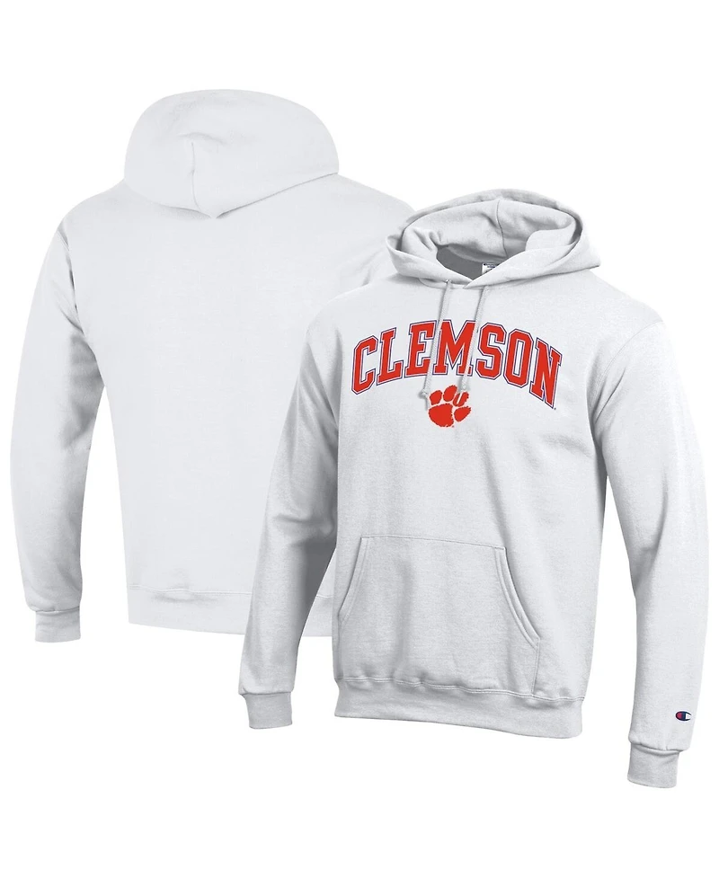Champion Men's White Clemson Tigers Arched Logo Fleece Pullover Hoodie