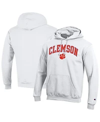 Champion Men's White Clemson Tigers Arched Logo Fleece Pullover Hoodie