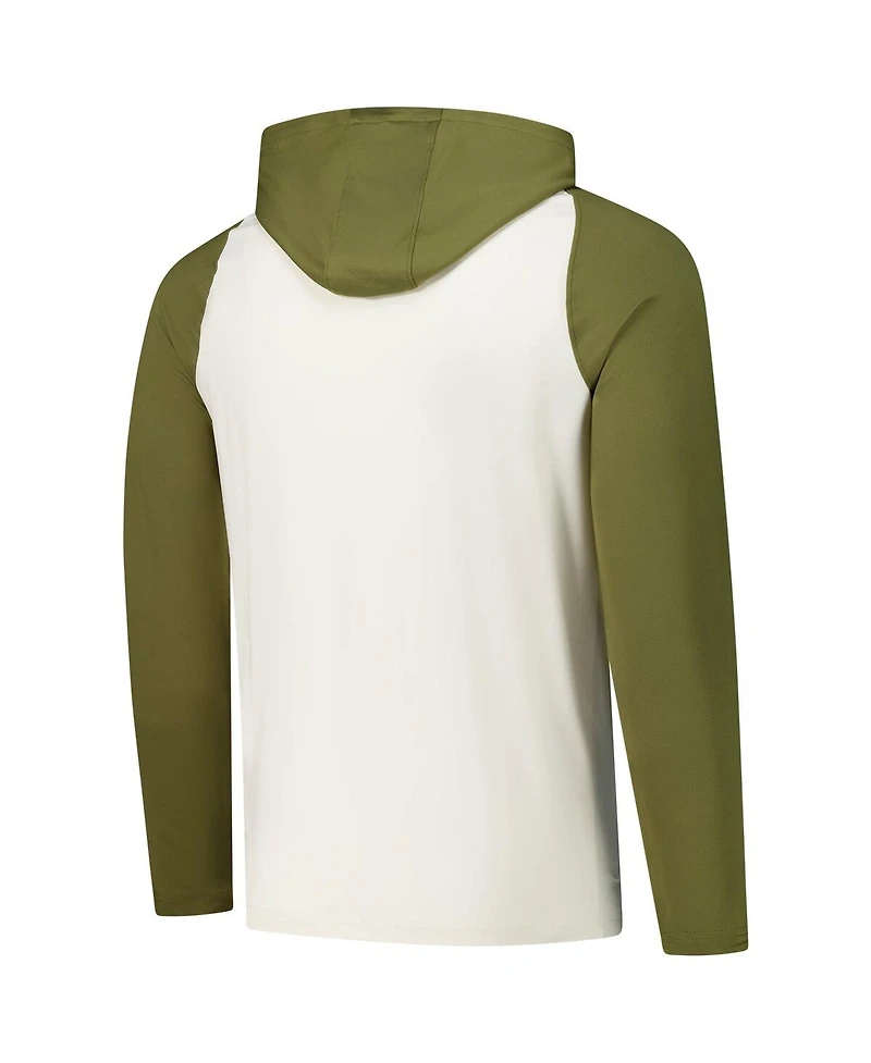 Antigua Men's Cream/Olive Pittsburgh Penguins Intrepid Sand Raglan Long Sleeve Hoodie T-Shirt