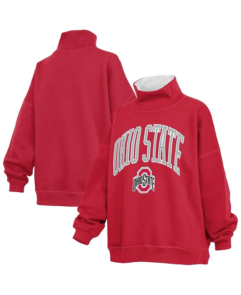 Pressbox Women's Scarlet Ohio State Buckeyes Oversized Mock Neck Sweatshirt