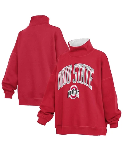 Pressbox Women's Scarlet Ohio State Buckeyes Oversized Mock Neck Sweatshirt