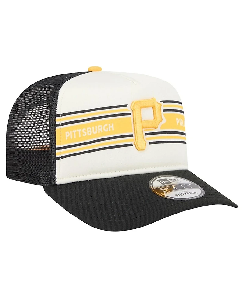 New Era Men's Cream/Black Pittsburgh Pirates Banner A-Frame 9FIFTY Trucker Snapback Hat