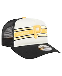New Era Men's Cream/Black Pittsburgh Pirates Banner A-Frame 9FIFTY Trucker Snapback Hat