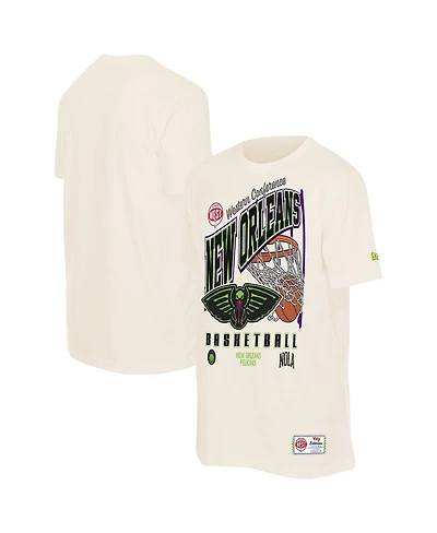 New Era Men's Cream Orleans Pelicans Oversized City Edition Remix Vintage T-Shirt