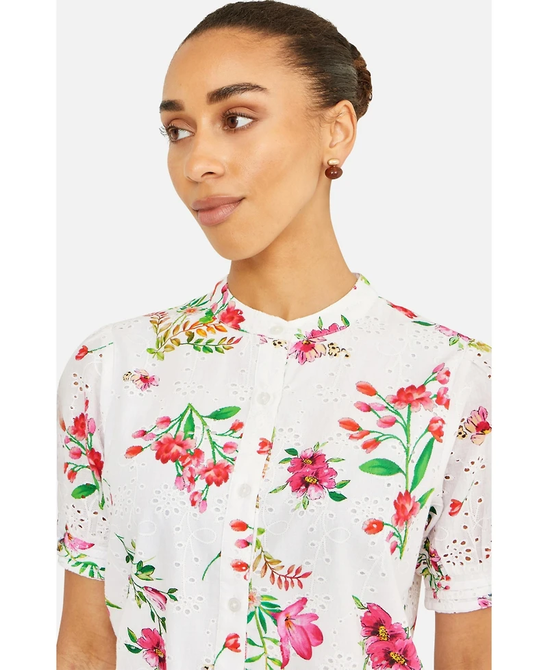 Yumi Women's Cotton Broderie Anglaise Floral Shirt