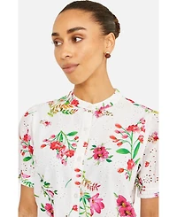 Yumi Women's Cotton Broderie Anglaise Floral Shirt
