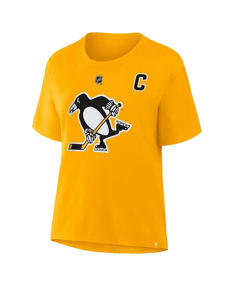Fanatics Women's Sidney Crosby Gold Pittsburgh Penguins Authentic Stack Name and Number T-Shirt