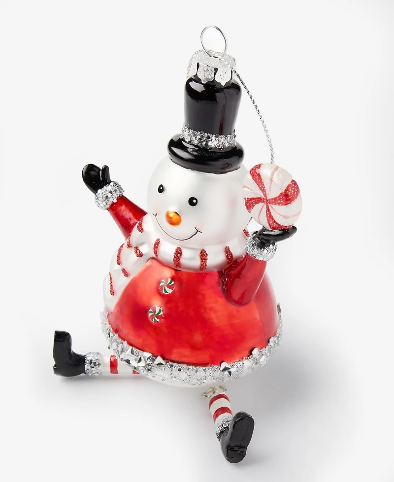 Holiday Lane Christmas Cheer Snowman Holding Candy Ornament, Macy's Exclusive