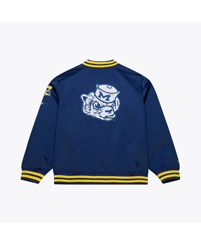 Mitchell & Ness Men's Navy Michigan Wolverines Double Clutch Lightweight Satin Full-Snap Jacket