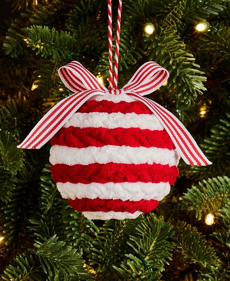 Holiday Lane Christmas Cheer Soft Red Stripe Ball Ornament, Macy's Exclusive