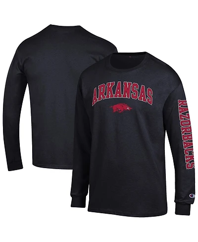 Champion Men's Black Arkansas Razorbacks Arch Over Logo 2-Hit Long Sleeve T-Shirt