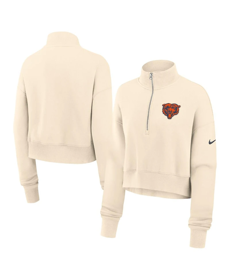Nike Women's Cream Chicago Bears Legacy Phoenix Fleece Cropped Half-Zip Sweatshirt