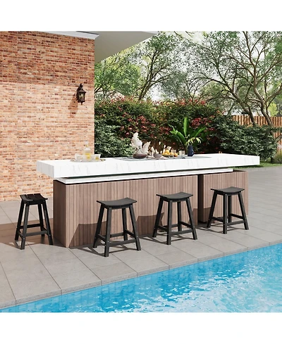 homfan Set of 2 Weatherproof Hdpe Outdoor Patio Bar Stools, Backless Resin Counter Height Chairs with Footrest for Garden Poolside Lawn Bistro Kitchen