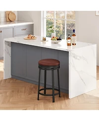 homfan Set of 2 24 Inch Swivel Counter Height Bar Stools, Backless Round Pu Leather Seat, Strong Metal Frame Modern Chairs for Kitchen