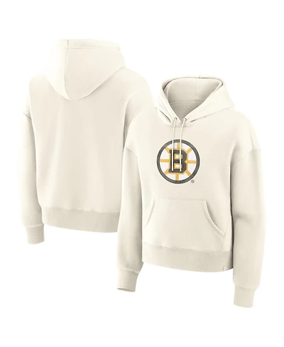 Fanatics Women's Cream Boston Bruins Elevated Distressed Logo Hoodie