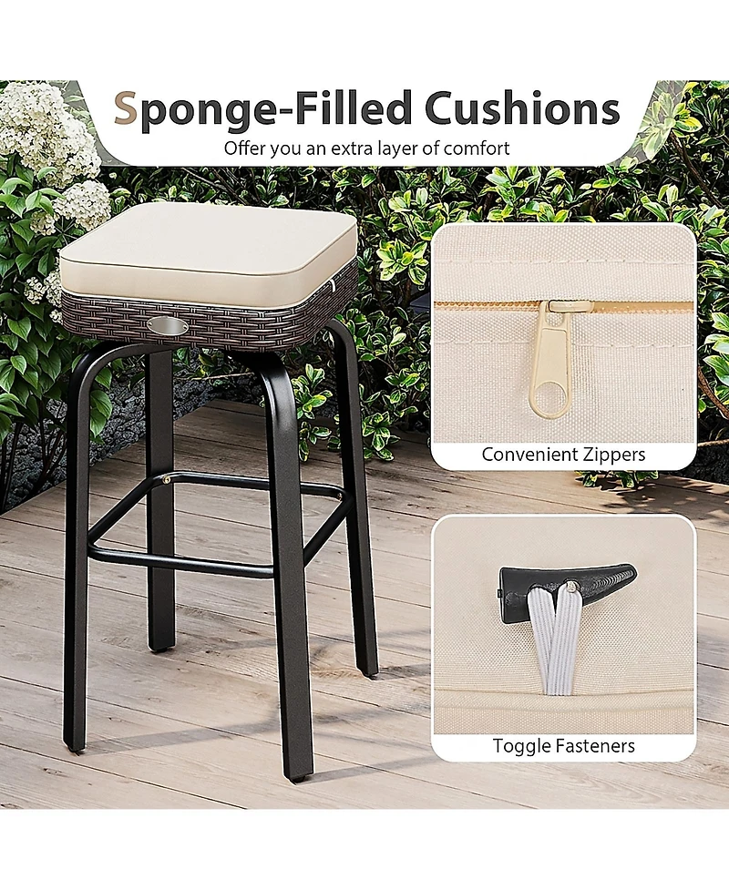 Sugift 3-Piece Outdoor Swivel Bar Set Pe Rattan Bar Height Table with 2 Chairs