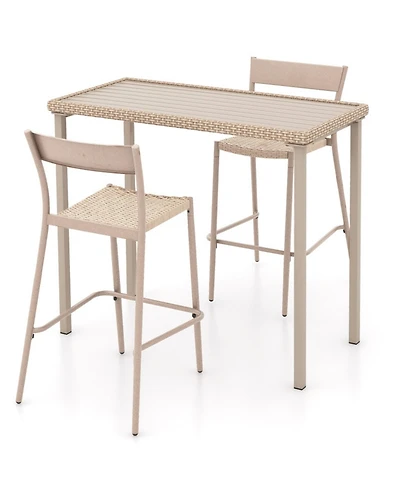 Sugift 3-Piece Patio Bar Table Set with High Table and 2 Armless Chairs