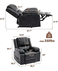 gaomon Oversized Pu Leather Manual Recliner with Vibration, Heating and Side Pocket. Perfect for Living Room or Bedroom