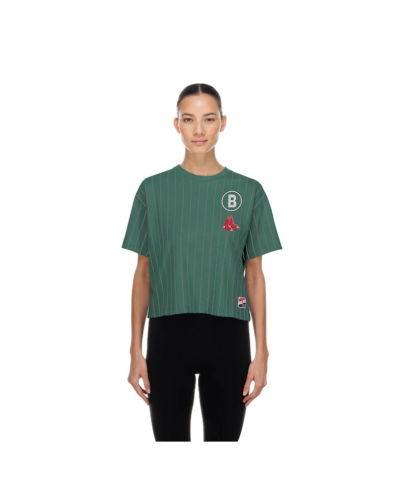 New Era Women's Green Boston Red Sox City Connect Throwback Meshback Pinstripe Boxy T-Shirt