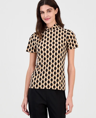 Anne Klein Short-Sleeve Mock-Neck Top