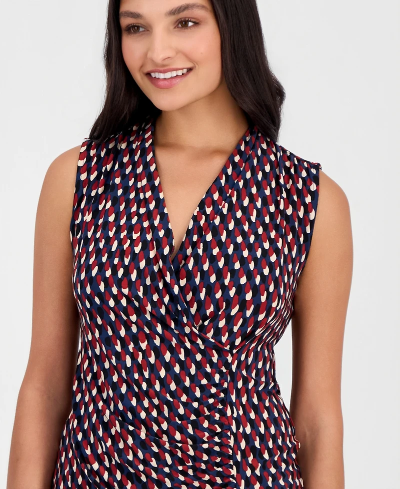 Anne Klein Women's Printed Faux-Wrap Sleeveless Top