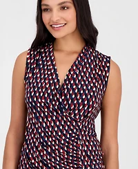 Anne Klein Women's Printed Faux-Wrap Sleeveless Top