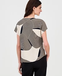 Anne Klein Women's Printed Cowl-Neck Short-Sleeve Top