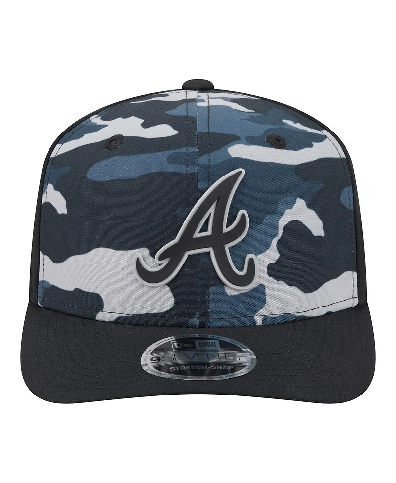New Era Men's Black Atlanta Braves Tonal Camo 9SEVENTY Stretch-Snap Hat