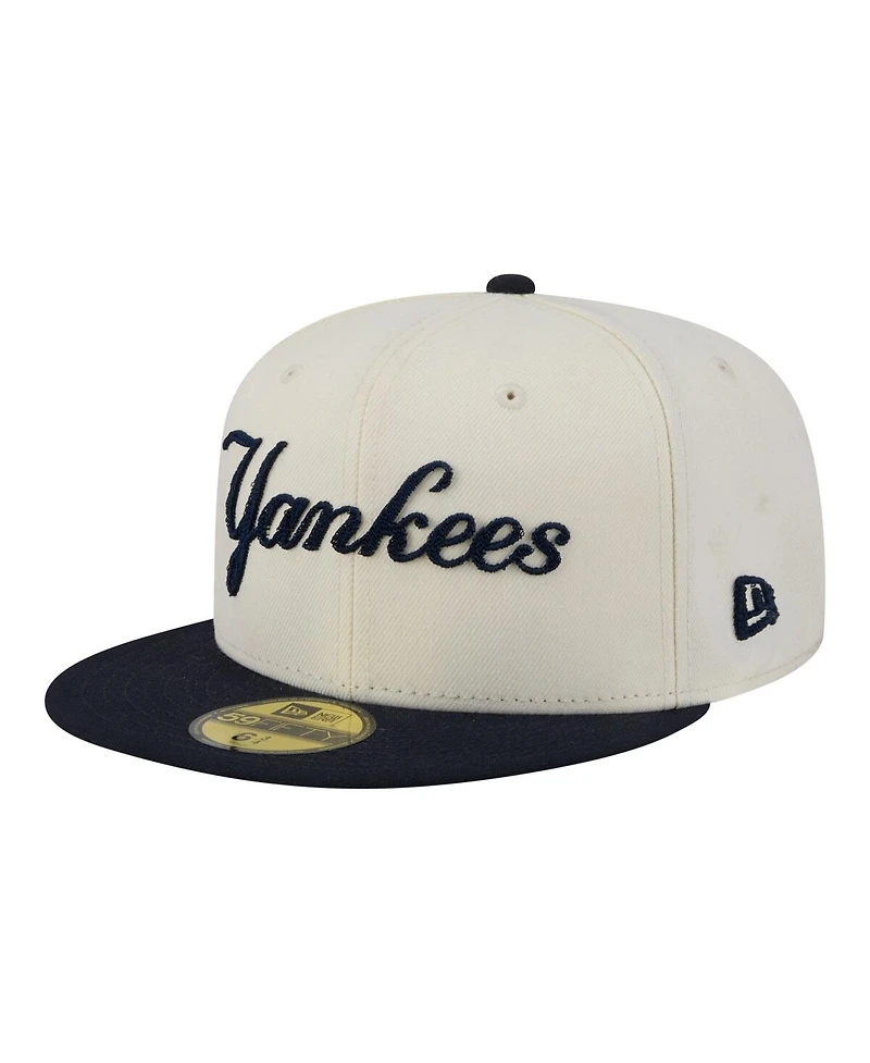 New Era Men's Cream York Yankees Two-Tone Stitch 59FIFTY Fitted Hat