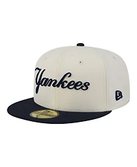 New Era Men's Cream York Yankees Two-Tone Stitch 59FIFTY Fitted Hat